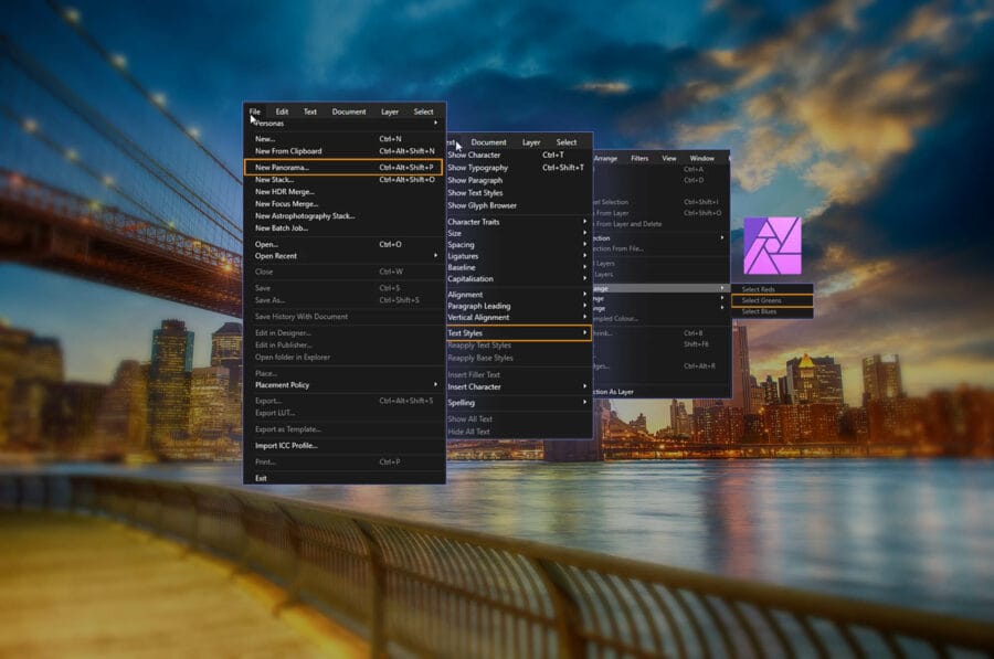 Composite of the Brooklyn Bridge with Affinity Photo Graphics overlaid