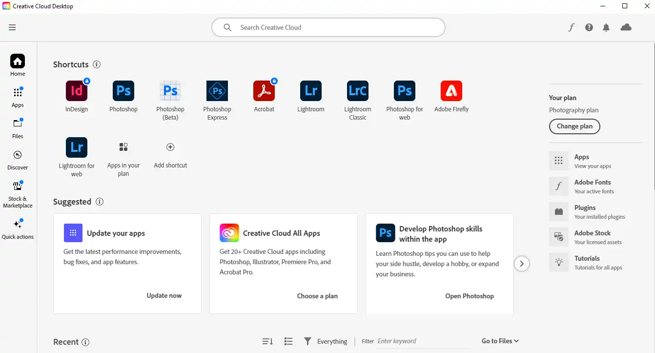 Adobe Creative Cloud interface screenshot