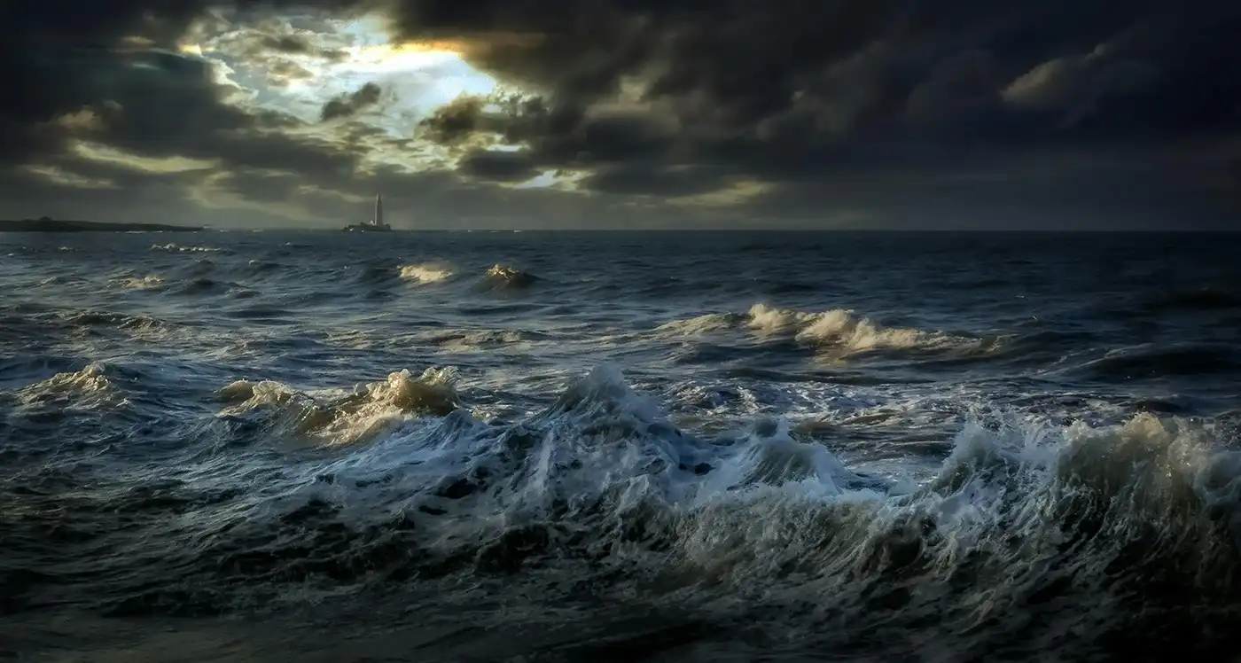 Stormy sea under a dark sky