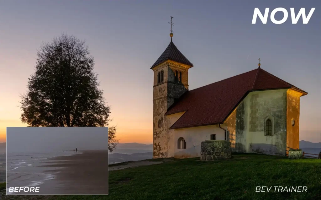 a church on a hill at sunset