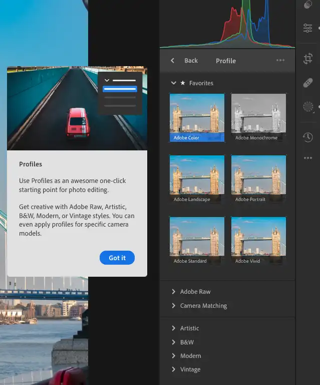 sharing screen Lightroom CC app